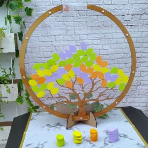 Cuadro de firmas en estilo circulo con árbol personalizado para toda ocasión con las hojas pintadas