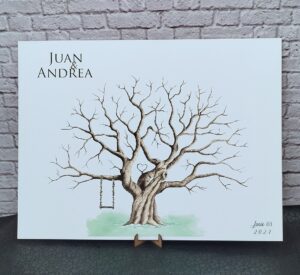 árbol de huellas para bodas diferentes tamaños personalizados con detalles especiales