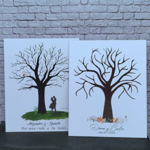 árbol de huellas para bodas diferentes tamaños personalizados con detalles especiales