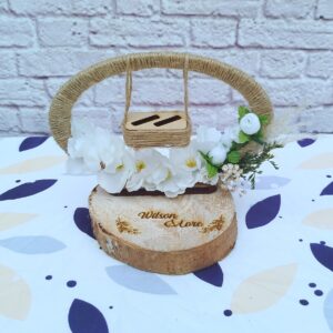 porta anillos tipo culumpio vintage, boda campestre, boda romantica, personalizado, rodaja de madera para anillos de boda