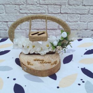 porta anillos tipo culumpio vintage, boda campestre, boda romantica, personalizado, rodaja de madera para anillos de boda