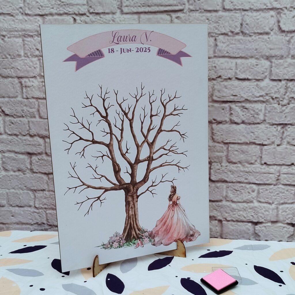 árbol de huellas para bodas diferentes tamaños personalizados con detalles especiales