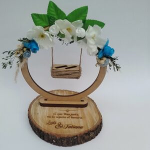 porta anillos tipo culumpio vintage, boda campestre, boda romantica, personalizado, rodaja de madera para anillos de boda