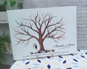 árbol de huellas para bodas diferentes tamaños personalizados con detalles especiales