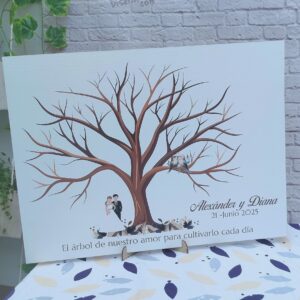 árbol de huellas para bodas diferentes tamaños personalizados con detalles especiales