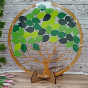 Cuadro de firmas en estilo circulo con árbol personalizado para toda ocasión con las hojas pintadas