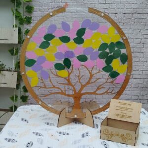 Cuadro de firmas en estilo circulo con árbol personalizado para toda ocasión con las hojas pintadas