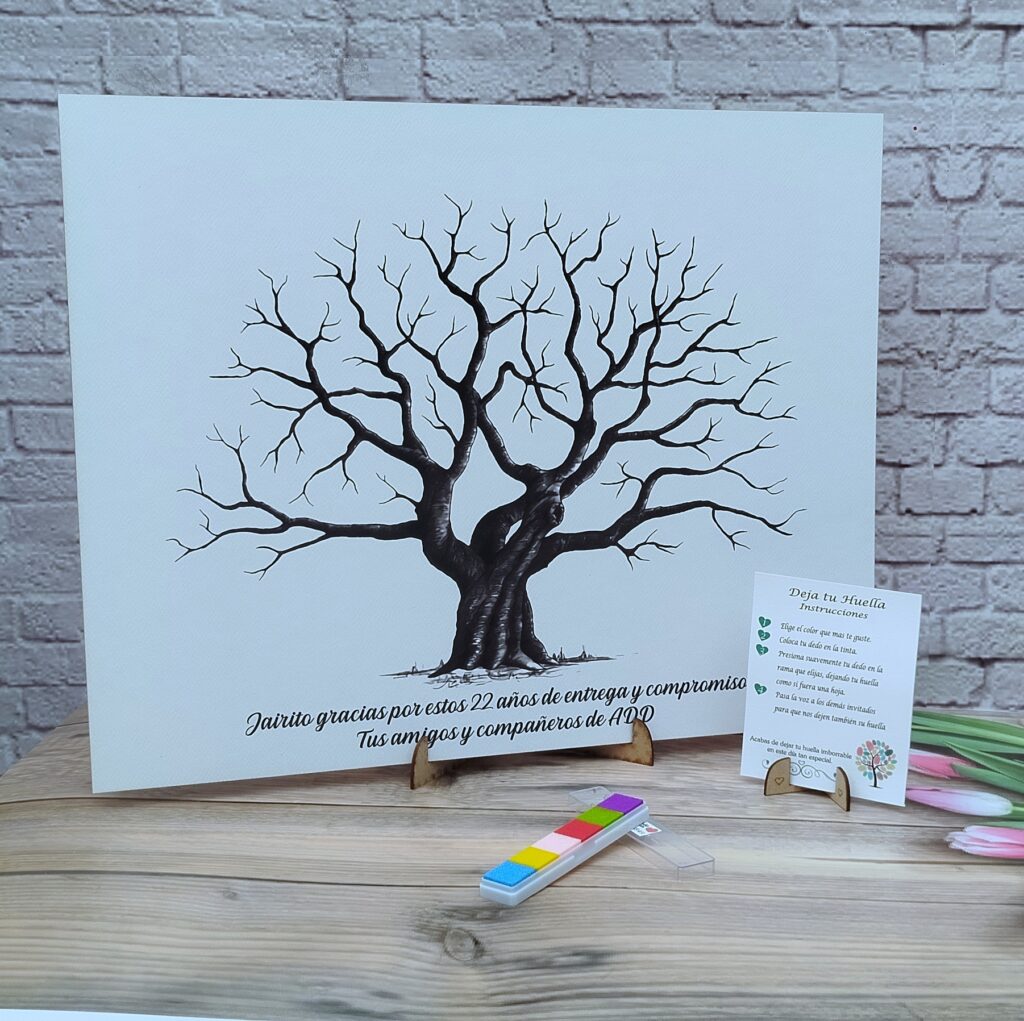 árbol de huellas para bodas diferentes tamaños personalizados con detalles especiales