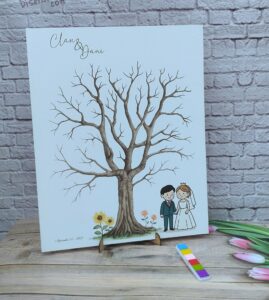 árbol de huellas para bodas diferentes tamaños personalizados con detalles especiales