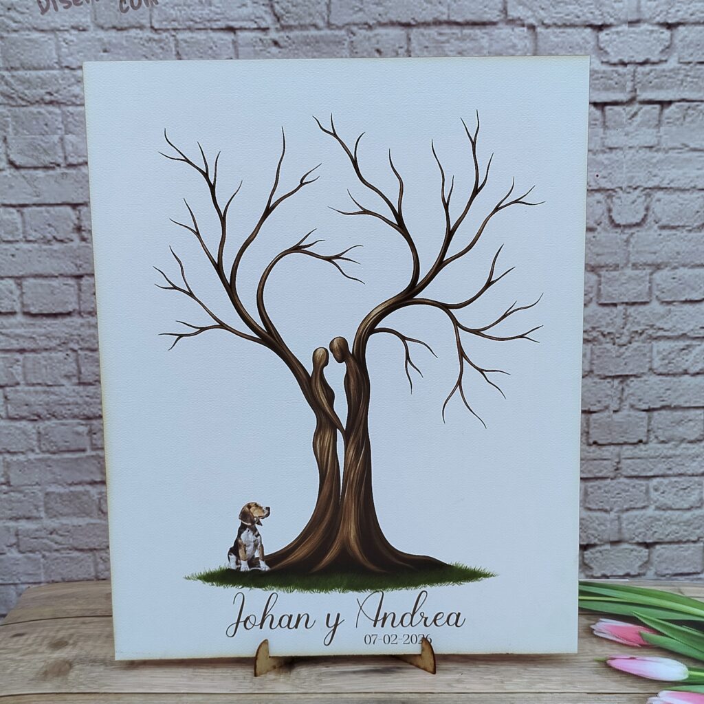 árbol de huellas para bodas diferentes tamaños personalizados con detalles especiales