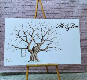 árbol de huellas para bodas diferentes tamaños personalizados con detalles especiales