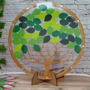 Cuadro de firmas en estilo circulo con árbol personalizado para toda ocasión con las hojas pintadas
