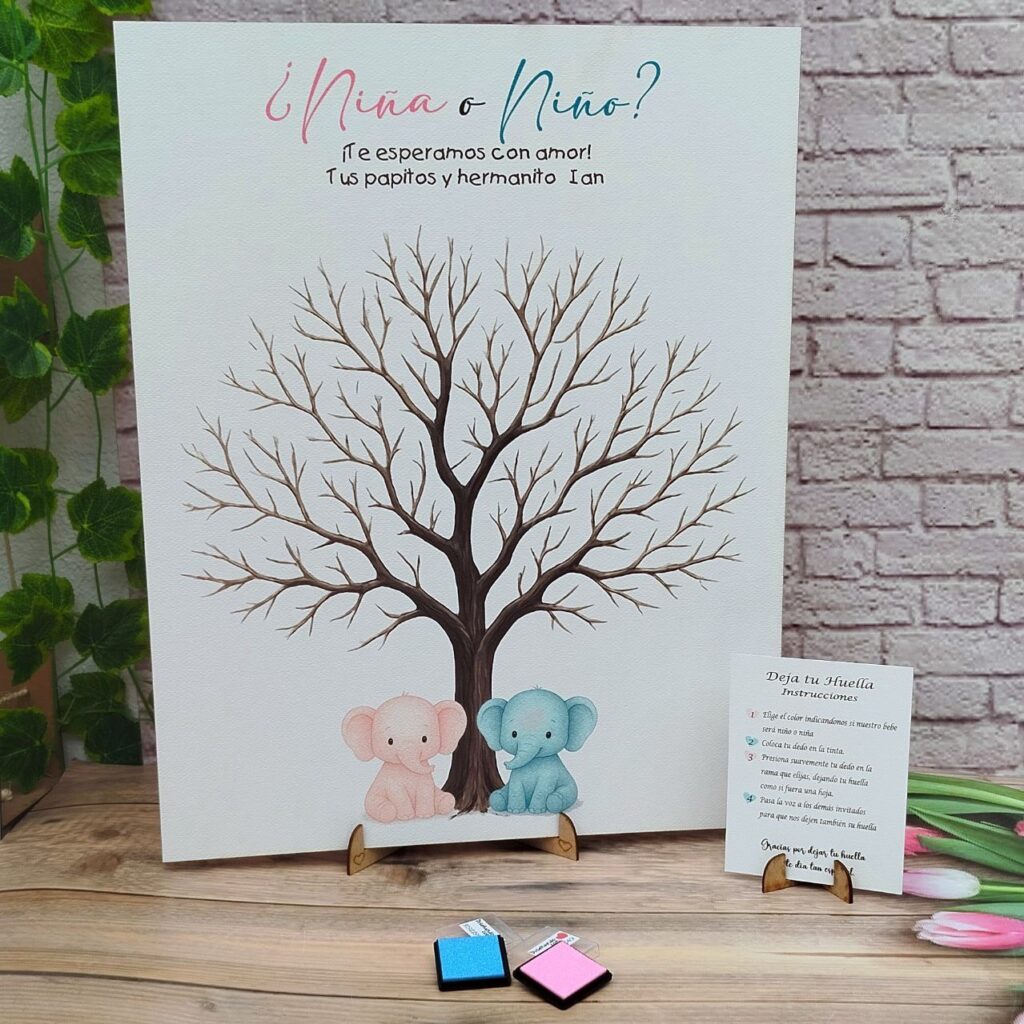 árbol de huelllas para revelación de genero personalizados con detalles especiales