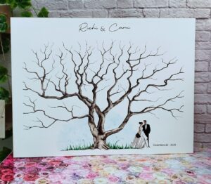 árbol de huellas para bodas diferentes tamaños personalizados con detalles especiales