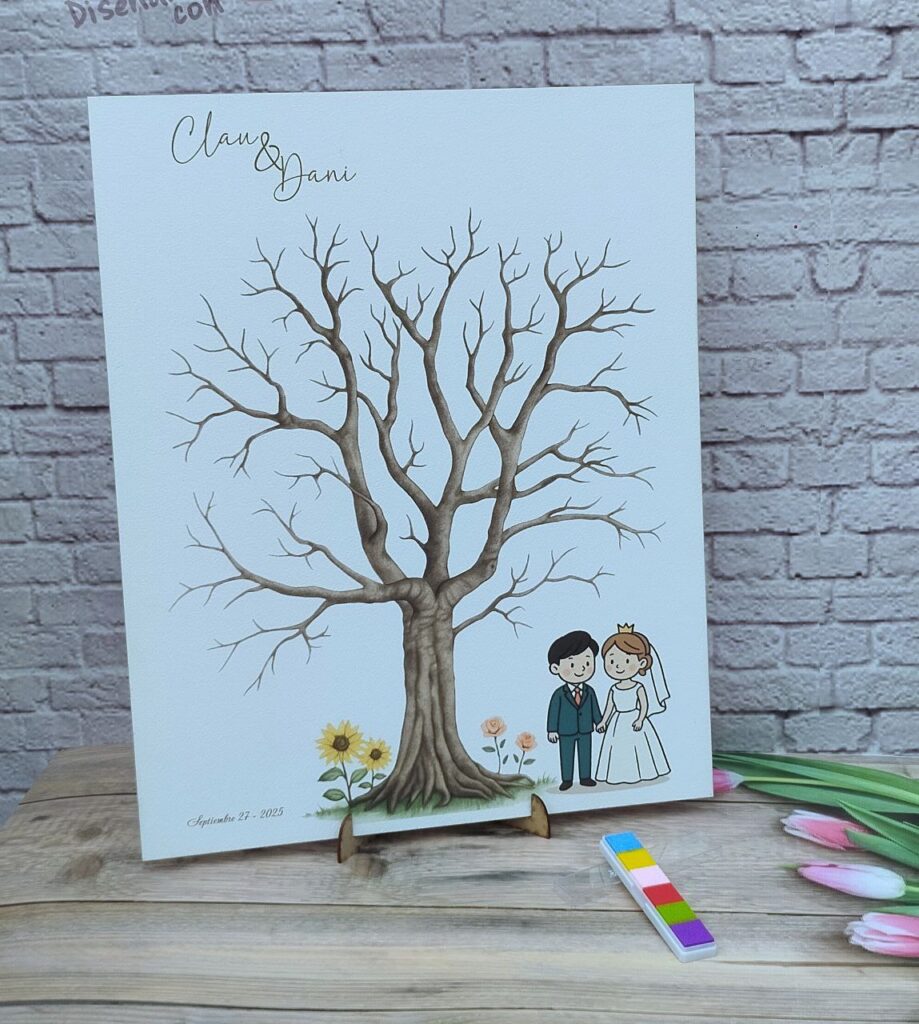 árbol de huelllas para boda personalizados con detalles especiales