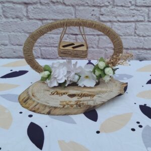 porta anillos tipo culumpio vintage, boda campestre, boda romantica, personalizado, rodaja de madera para anillos de boda