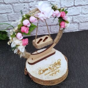 porta anillos tipo culumpio vintage, boda campestre, boda romantica, personalizado, rodaja de madera para anillos de boda