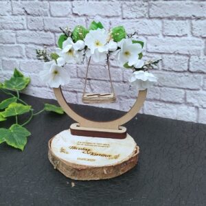 porta anillos tipo culumpio vintage, boda campestre, boda romantica, personalizado, rodaja de madera para anillos de boda