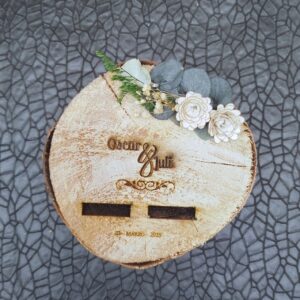 porta anillos tipo culumpio vintage, boda campestre, boda romantica, personalizado, rodaja de madera para anillos de boda