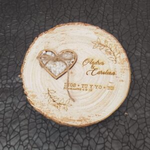 porta anillos tipo culumpio vintage, boda campestre, boda romantica, personalizado, rodaja de madera para anillos de boda