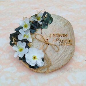 porta anillos tipo culumpio vintage, boda campestre, boda romantica, personalizado, rodaja de madera para anillos de boda