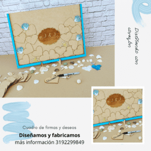 cuadro de firmas para boda inspiración playa