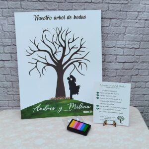 árbol de huellas para bodas personalizado con almohadilla de colores