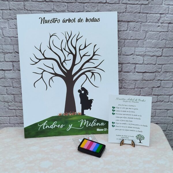 árbol de huellas para bodas personalizado con almohadilla de colores