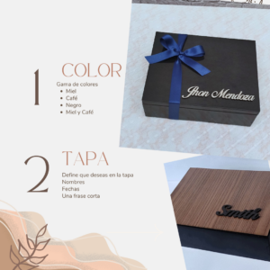 Caja para el reloj de compromiso para el novio personalizado, frases, colores y estilo