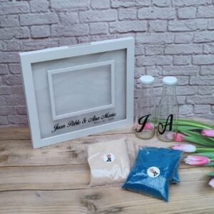 Cuadro de arena personalizado para bodas y eventos en tono blanco elegante Ceremonia de arena