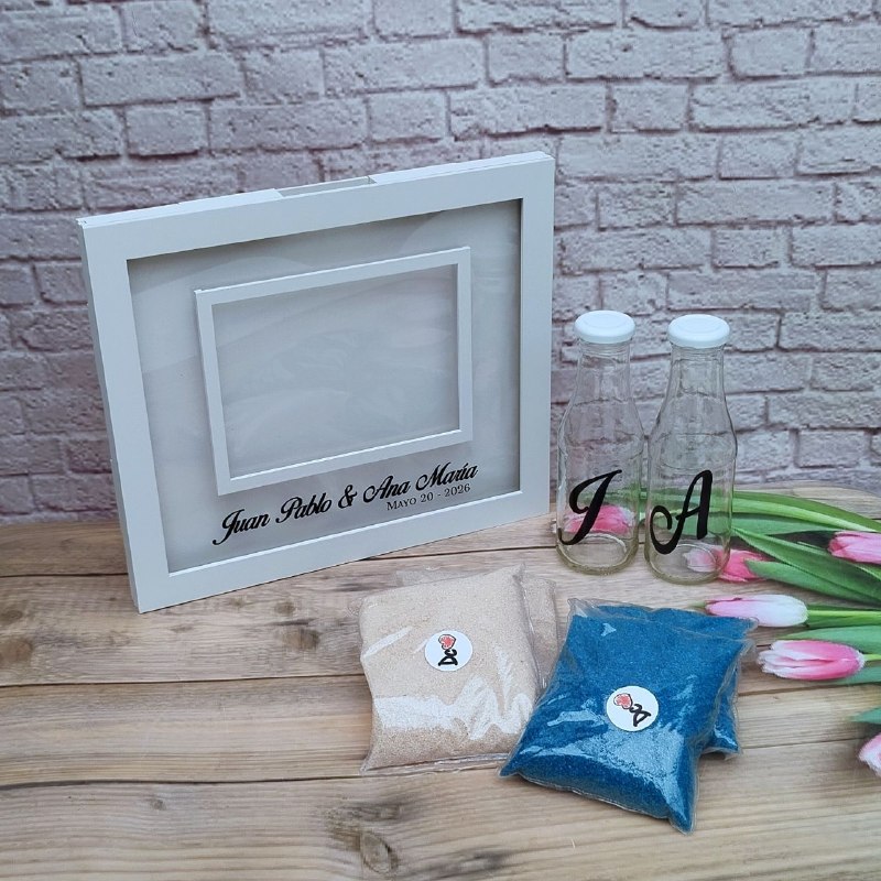 Cuadro de arena personalizado para bodas y eventos en tono blanco elegante Ceremonia de arena