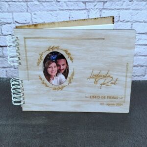 Libro de firmas personalizado para bodas y eventos toda ocasión, tapas en madera blanco vintage