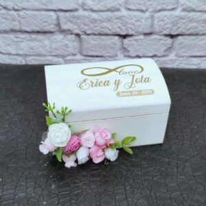 Cofre para anillos de boda personalizados vintage blanco envejecido