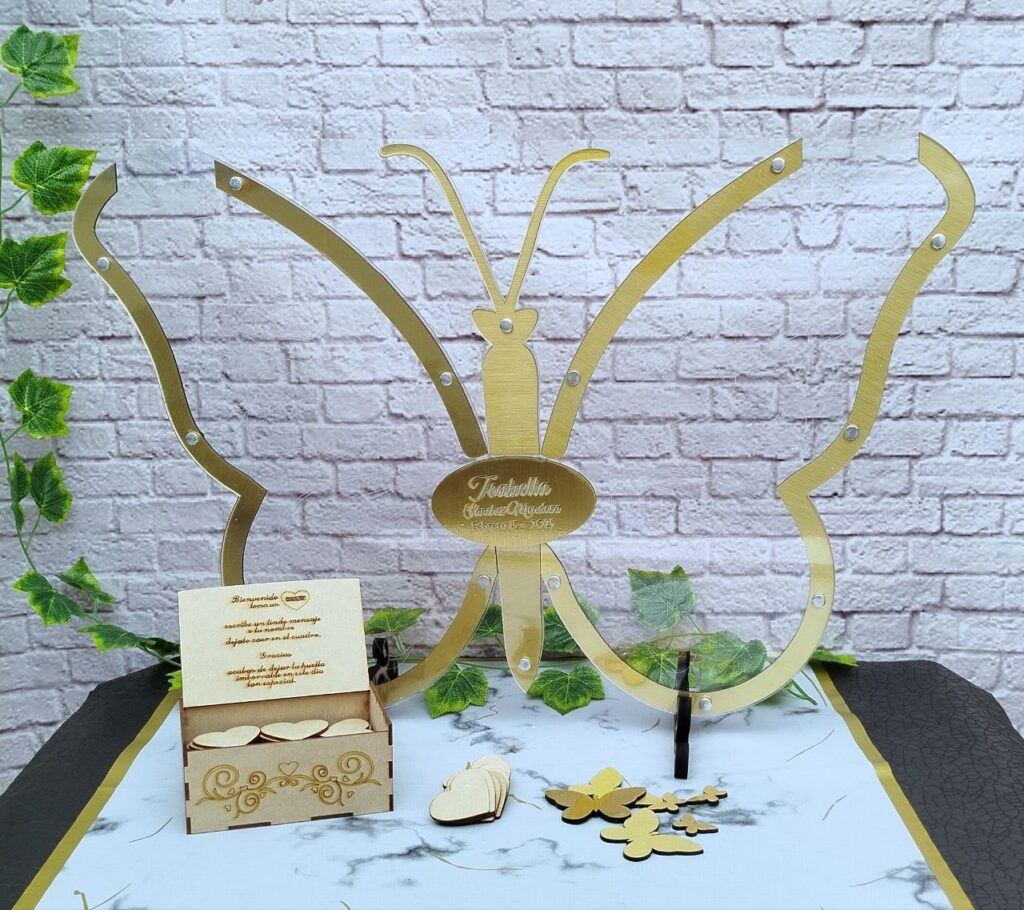 cuadro de firmas en forma de mariposa para quinceaños, cuadro de deseos en forma de mariposa, cuadros personalizados
