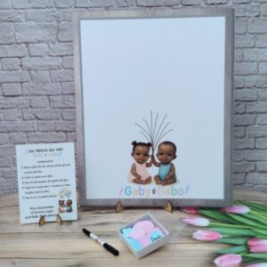 cuadro para revelación de genero / baby shower con mensajes personalizado