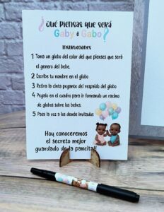 cuadro para revelación de genero / baby shower con mensajes personalizado