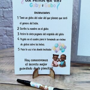 cuadro para revelación de genero / baby shower con mensajes personalizado