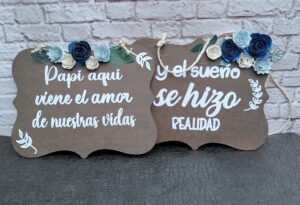 Cartel de pajecito personalizado en madera y detalles especiales
