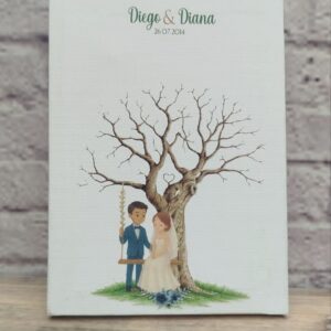 árbol de huellas en lienzo personalizado con marco, árbol en lienzo, árbol de huellas personalizado