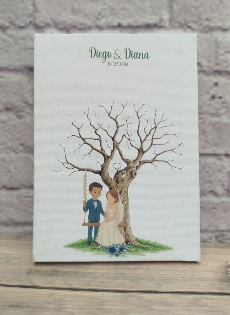 árbol de huellas en lienzo personalizado con marco, árbol en lienzo, árbol de huellas personalizado